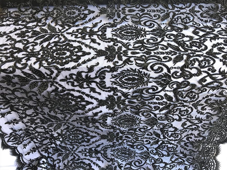 French Beaded Fabric, Lace Fabric Geometric By The YardICE FABRICSICE FABRICSBlackFrench Beaded Fabric, Lace Fabric Geometric By The Yard ICE FABRICS Black