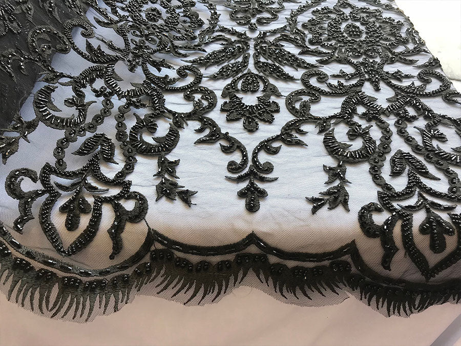 French Beaded Fabric, Lace Fabric Geometric By The YardICE FABRICSICE FABRICSBlackFrench Beaded Fabric, Lace Fabric Geometric By The Yard ICE FABRICS Black