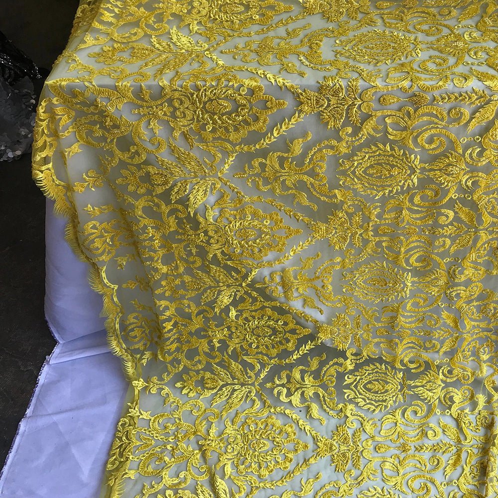 French Beaded Fabric, Lace Fabric Geometric By The YardICE FABRICSICE FABRICSYellowFrench Beaded Fabric, Lace Fabric Geometric By The Yard ICE FABRICS Yellow