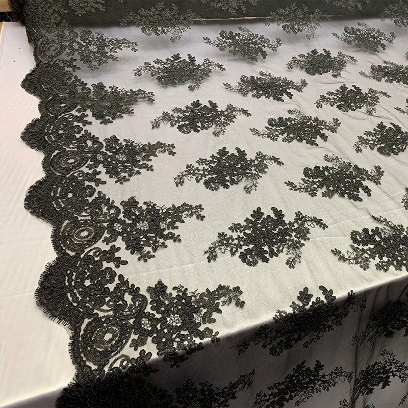 French Design Floral Mesh Lace Embroidery FabricICEFABRICICE FABRICSBlackFrench Design Floral Mesh Lace Embroidery Fabric ICEFABRIC Black