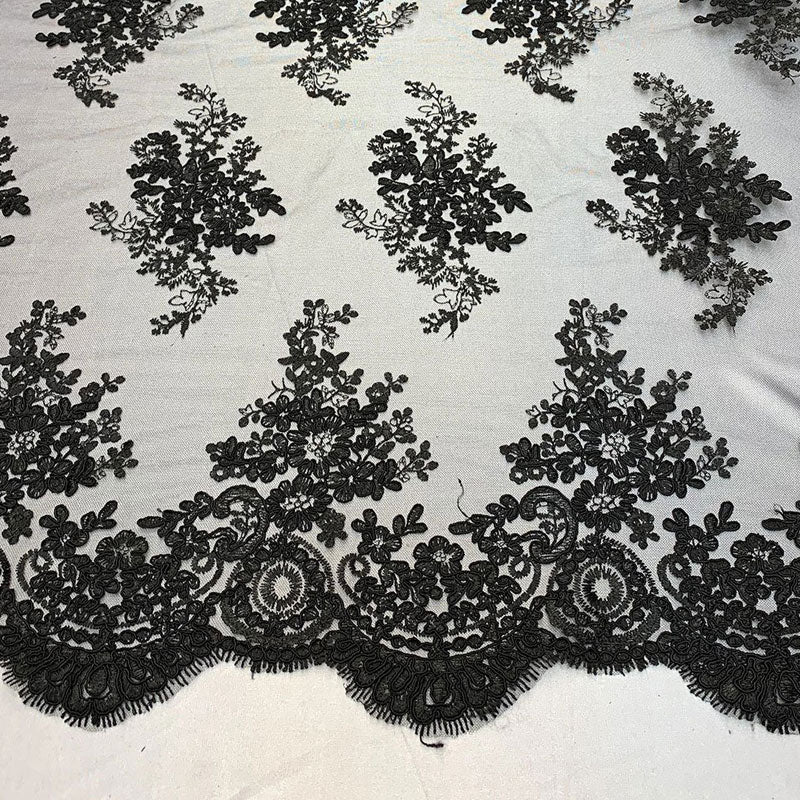 French Design Floral Mesh Lace Embroidery FabricICEFABRICICE FABRICSLavenderFrench Design Floral Mesh Lace Embroidery Fabric ICEFABRIC Black