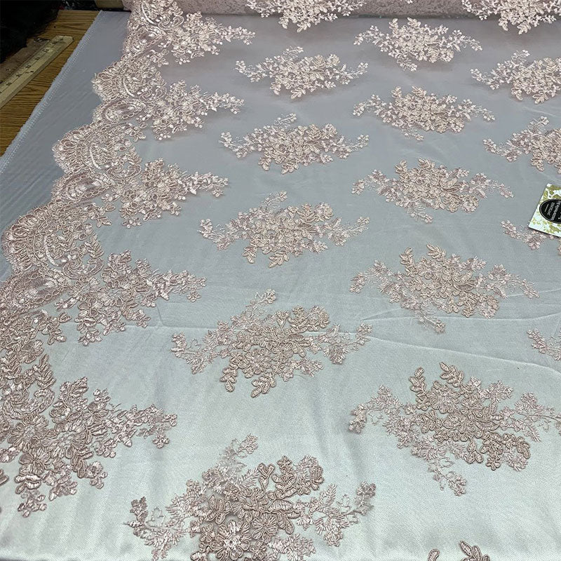 French Design Floral Mesh Lace Embroidery FabricICEFABRICICE FABRICSLight PinkFrench Design Floral Mesh Lace Embroidery Fabric ICEFABRIC Light Pink