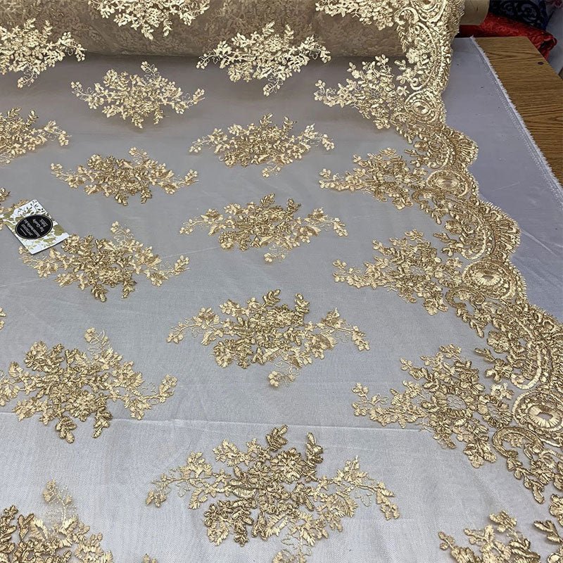 French Design Floral Mesh Lace Embroidery FabricICEFABRICICE FABRICSGrayFrench Design Floral Mesh Lace Embroidery Fabric ICEFABRIC Gold