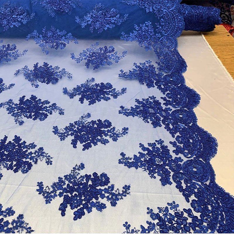 French Design Floral Mesh Lace Embroidery FabricICEFABRICICE FABRICSRoyal BlueFrench Design Floral Mesh Lace Embroidery Fabric ICEFABRIC Royal Blue