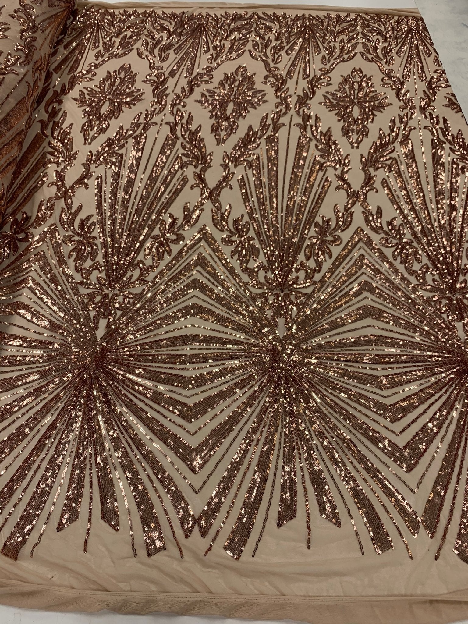 French Embroidery Stretch Sequins Fabric By The Yard on a Mesh LaceICEFABRICICE FABRICSRose GoldFrench Embroidery Stretch Sequins Fabric By The Yard on a Mesh Lace ICEFABRIC Rose Gold