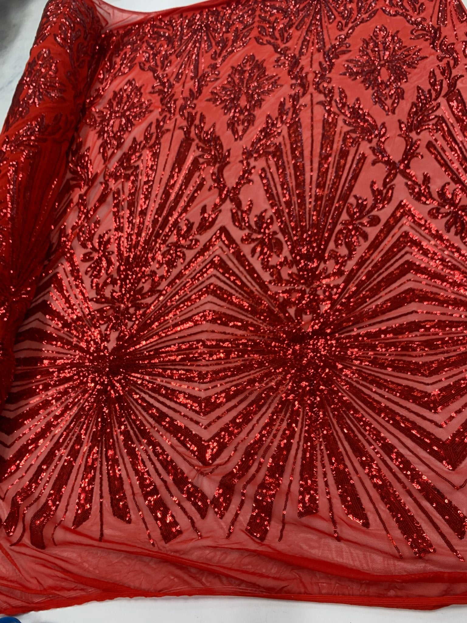 French Embroidery Stretch Sequins Fabric By The Yard on a Mesh LaceICEFABRICICE FABRICSRedFrench Embroidery Stretch Sequins Fabric By The Yard on a Mesh Lace ICEFABRIC Red