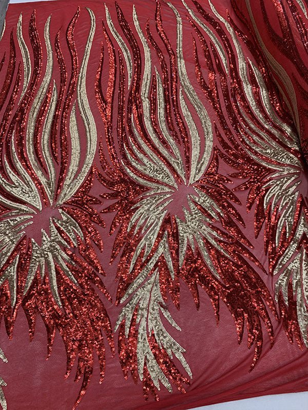 French Feather Embroidered Spandex 4 Way Stretch Sequin Mesh Lace FabricICEFABRICICE FABRICSRedFrench Feather Embroidered Spandex 4 Way Stretch Sequin Mesh Lace Fabric ICEFABRIC Red