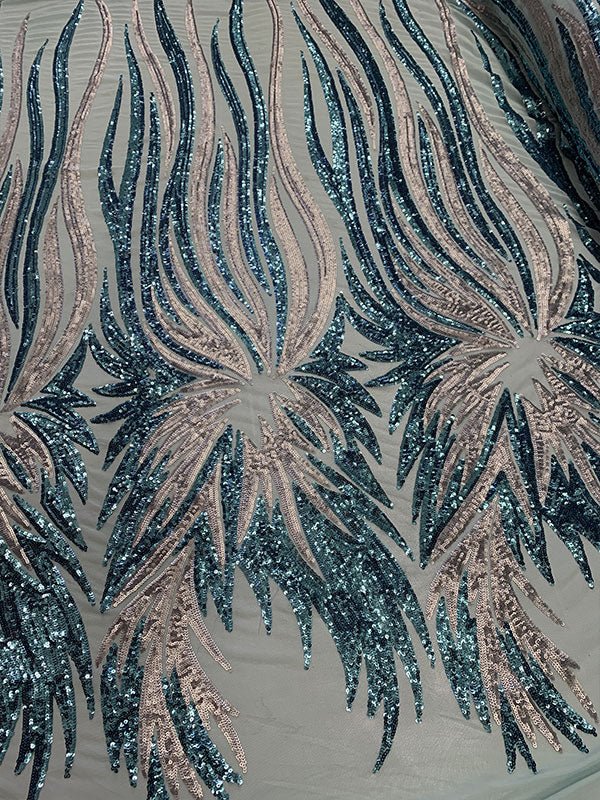 French Feather Embroidered Spandex 4 Way Stretch Sequin Mesh Lace FabricICEFABRICICE FABRICSMint/ChampagneFrench Feather Embroidered Spandex 4 Way Stretch Sequin Mesh Lace Fabric ICEFABRIC Mint/Champagne