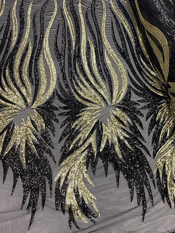 French Feather Embroidered Spandex 4 Way Stretch Sequin Mesh Lace FabricICEFABRICICE FABRICSGoldFrench Feather Embroidered Spandex 4 Way Stretch Sequin Mesh Lace Fabric ICEFABRIC Matte/Gold
