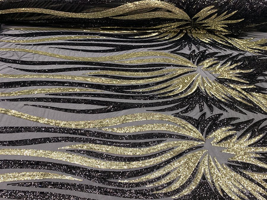 French Feather Embroidered Spandex 4 Way Stretch Sequin Mesh Lace FabricICEFABRICICE FABRICSGoldFrench Feather Embroidered Spandex 4 Way Stretch Sequin Mesh Lace Fabric ICEFABRIC Matte/Gold