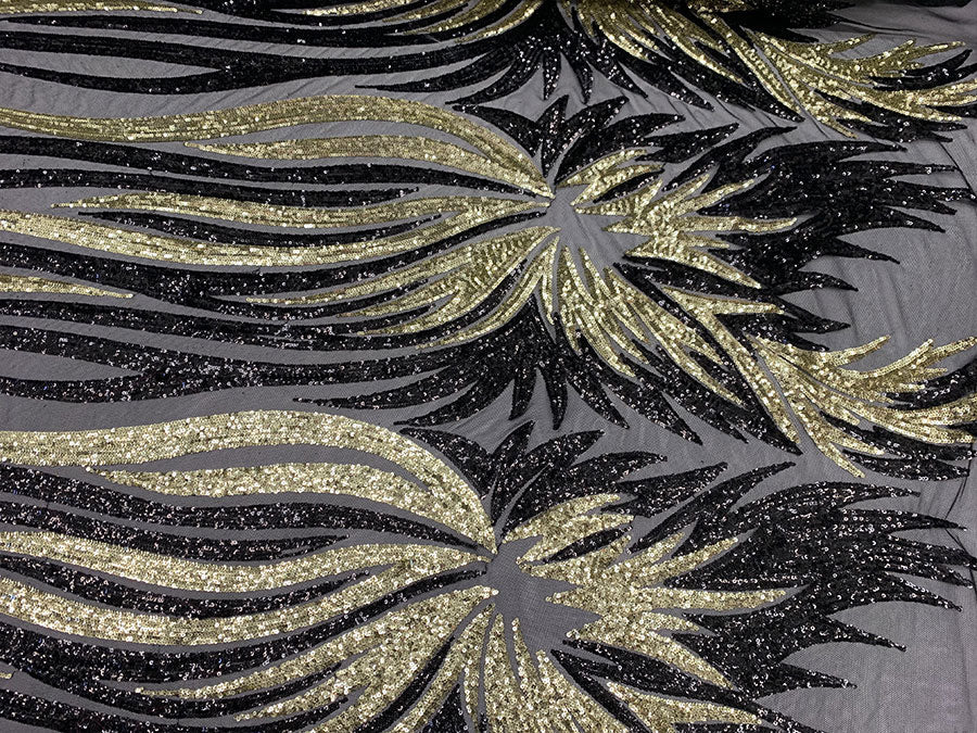 French Feather Embroidered Spandex 4 Way Stretch Sequin Mesh Lace FabricICEFABRICICE FABRICSGoldFrench Feather Embroidered Spandex 4 Way Stretch Sequin Mesh Lace Fabric ICEFABRIC Matte/Gold