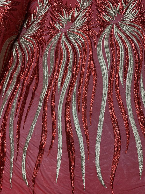 French Feather Embroidered Spandex 4 Way Stretch Sequin Mesh Lace FabricICEFABRICICE FABRICSRedFrench Feather Embroidered Spandex 4 Way Stretch Sequin Mesh Lace Fabric ICEFABRIC Red