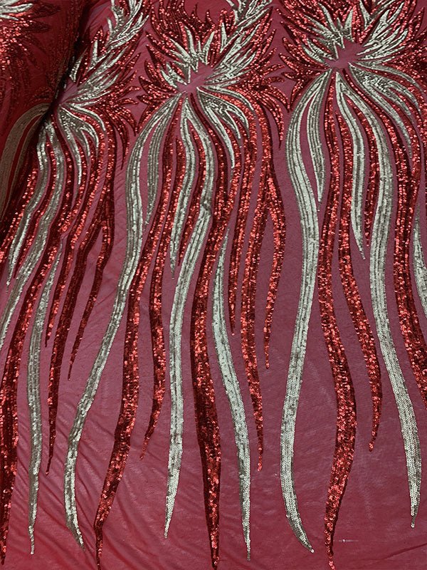 French Feather Embroidered Spandex 4 Way Stretch Sequin Mesh Lace FabricICEFABRICICE FABRICSRedFrench Feather Embroidered Spandex 4 Way Stretch Sequin Mesh Lace Fabric ICEFABRIC Red
