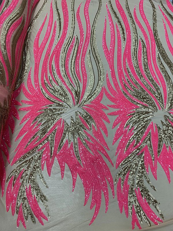 French Feather Embroidered Spandex 4 Way Stretch Sequin Mesh Lace FabricICEFABRICICE FABRICSPink/ChampagneFrench Feather Embroidered Spandex 4 Way Stretch Sequin Mesh Lace Fabric ICEFABRIC Pink/Champagne