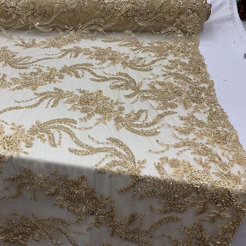 FRENCH FLOWERS BEADED MESH LACE FABRIC BY THE YARDICEFABRICICE FABRICSDusty RoseFRENCH FLOWERS BEADED MESH LACE FABRIC BY THE YARD ICEFABRIC Dusty Rose