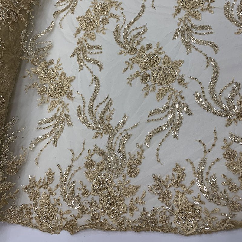 FRENCH FLOWERS BEADED MESH LACE FABRIC BY THE YARDICEFABRICICE FABRICSOff WhiteFRENCH FLOWERS BEADED MESH LACE FABRIC BY THE YARD ICEFABRIC Dusty Rose