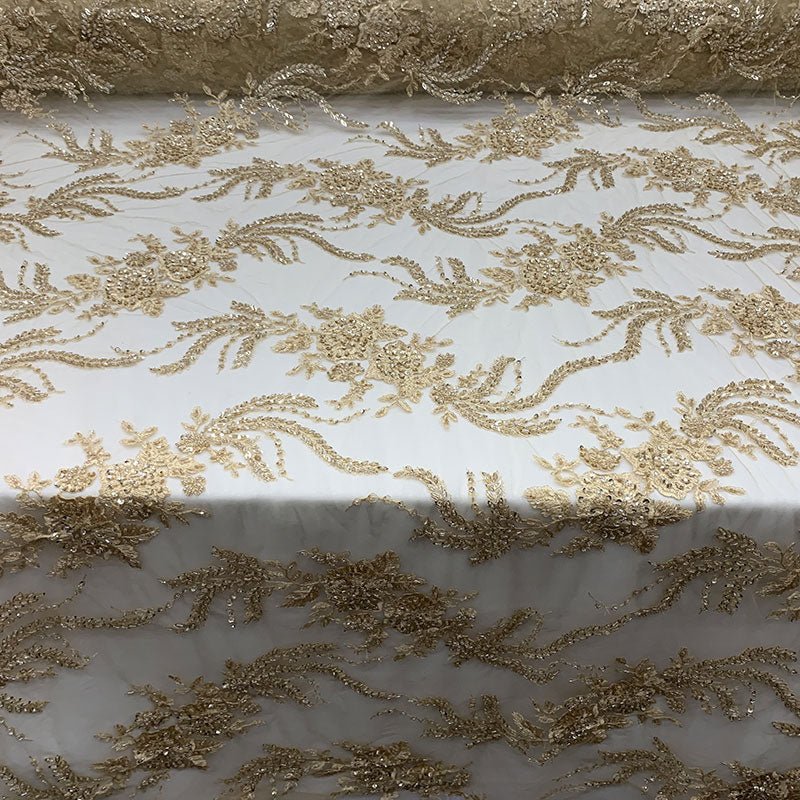FRENCH FLOWERS BEADED MESH LACE FABRIC BY THE YARDICEFABRICICE FABRICSDusty RoseFRENCH FLOWERS BEADED MESH LACE FABRIC BY THE YARD ICEFABRIC Dusty Rose