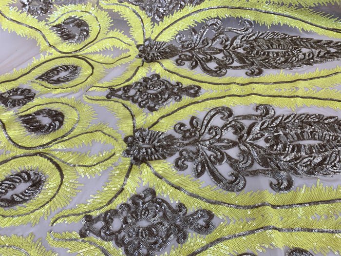 French Luxury 4 Way Stretch Sequins Spandex Power Mesh Lace FabricICEFABRICICE FABRICSYellowFrench Luxury 4 Way Stretch Sequins Spandex Power Mesh Lace Fabric ICEFABRIC Yellow