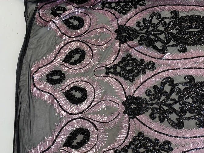 French Luxury 4 Way Stretch Sequins Spandex Power Mesh Lace FabricICEFABRICICE FABRICSBlack&GoldFrench Luxury 4 Way Stretch Sequins Spandex Power Mesh Lace Fabric ICEFABRIC Pink/Black