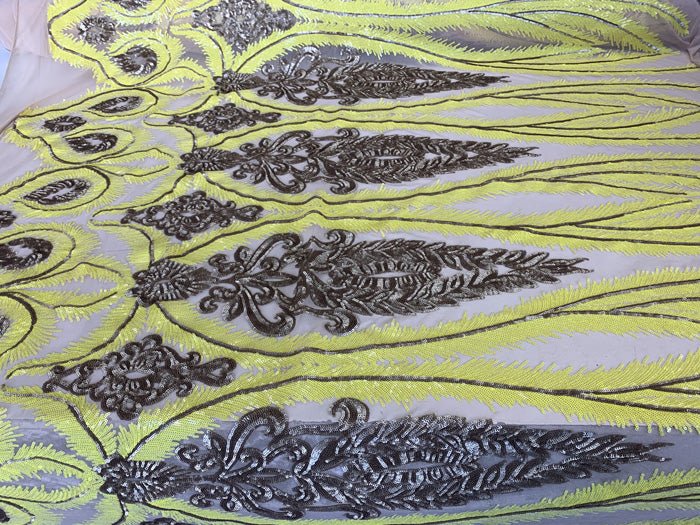 French Luxury 4 Way Stretch Sequins Spandex Power Mesh Lace FabricICEFABRICICE FABRICSYellowFrench Luxury 4 Way Stretch Sequins Spandex Power Mesh Lace Fabric ICEFABRIC Yellow