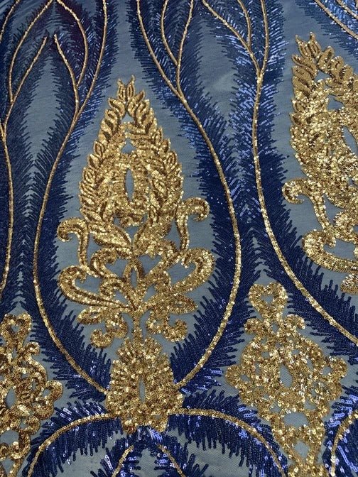 French Luxury 4 Way Stretch Sequins Spandex Power Mesh Lace FabricICEFABRICICE FABRICSYellowFrench Luxury 4 Way Stretch Sequins Spandex Power Mesh Lace Fabric ICEFABRIC Navy Blue