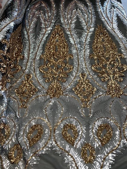 French Luxury 4 Way Stretch Sequins Spandex Power Mesh Lace FabricICEFABRICICE FABRICSBlack&GoldFrench Luxury 4 Way Stretch Sequins Spandex Power Mesh Lace Fabric ICEFABRIC Black&Gold