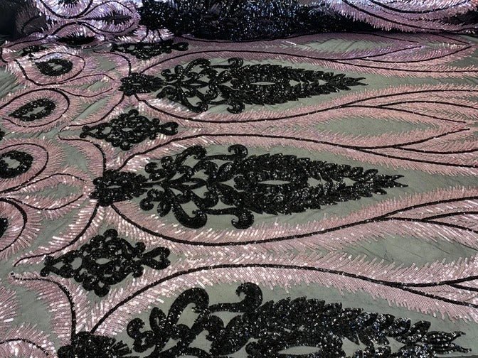French Luxury 4 Way Stretch Sequins Spandex Power Mesh Lace FabricICEFABRICICE FABRICSBlack&GoldFrench Luxury 4 Way Stretch Sequins Spandex Power Mesh Lace Fabric ICEFABRIC Pink/Black