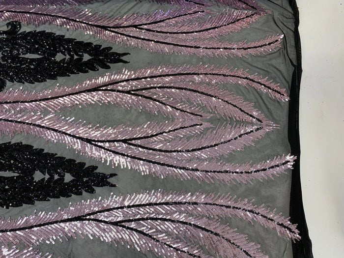 French Luxury 4 Way Stretch Sequins Spandex Power Mesh Lace FabricICEFABRICICE FABRICSPink/BlackFrench Luxury 4 Way Stretch Sequins Spandex Power Mesh Lace Fabric ICEFABRIC Pink/Black