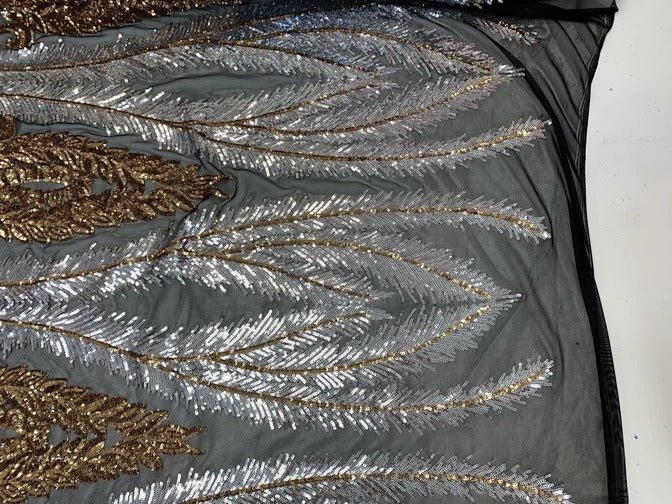French Luxury 4 Way Stretch Sequins Spandex Power Mesh Lace FabricICEFABRICICE FABRICSRoyal BlueFrench Luxury 4 Way Stretch Sequins Spandex Power Mesh Lace Fabric ICEFABRIC Black&Gold