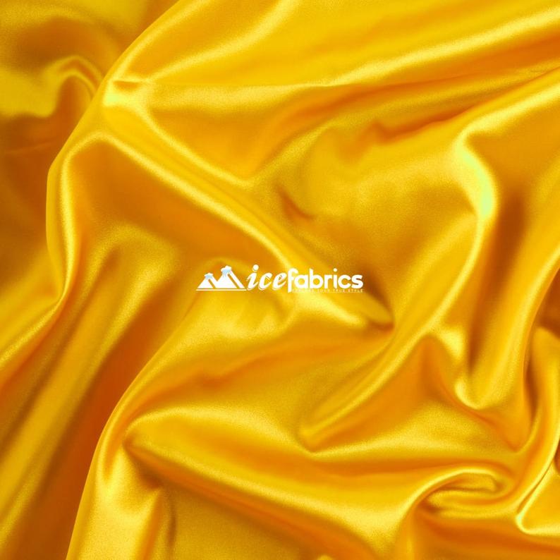 French Quality 5% Stretch Satin Fabric Spandex Fabric BTY ICEFABRIC Mango Yellow