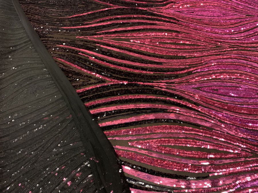 Fuchsia On Black Mesh Iridescent Fabric/ Embroidery 4 Way Stretch Sequin Fabric.ICEFABRICICE FABRICSFuchsia On Black Mesh1 YARDFuchsia On Black Mesh Iridescent Fabric/ Embroidery 4 Way Stretch Sequin Fabric. ICEFABRIC