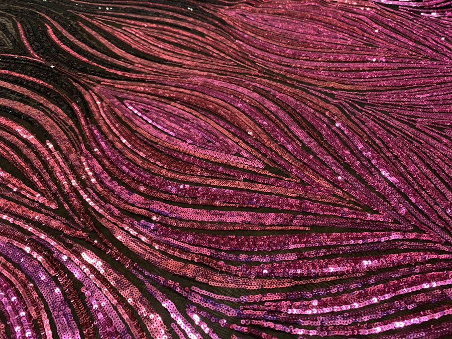 Fuchsia On Black Mesh Iridescent Fabric/ Embroidery 4 Way Stretch Sequin Fabric.ICEFABRICICE FABRICSFuchsia On Black Mesh1 YARDFuchsia On Black Mesh Iridescent Fabric/ Embroidery 4 Way Stretch Sequin Fabric. ICEFABRIC