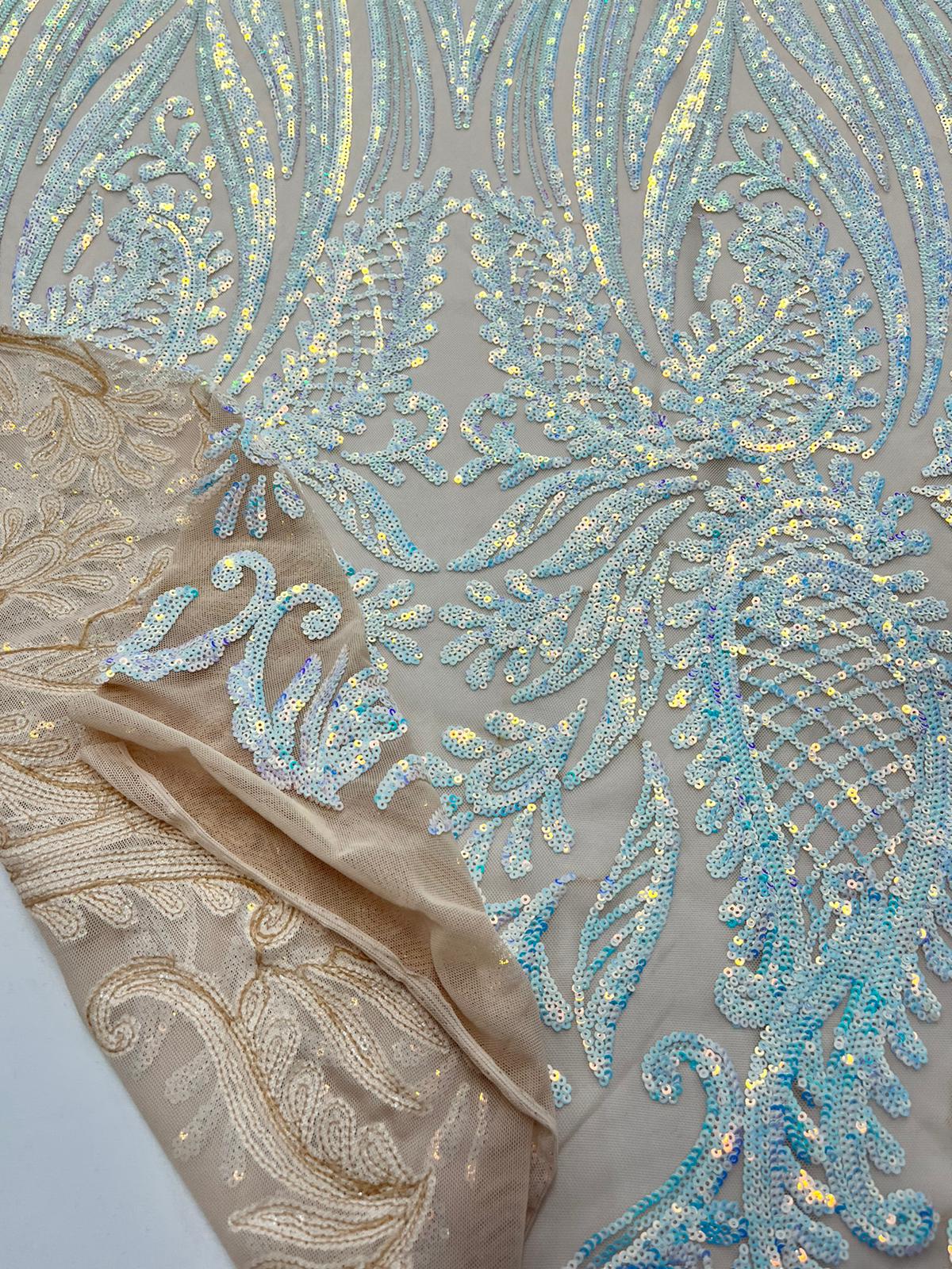 Geometric 4 Way Stretch Sequin Fabric | Baby Blue | Embroidered FabricICE FABRICSICE FABRICSSample (Swatch)Geometric 4 Way Stretch Sequin Fabric | Baby Blue | Embroidered Fabric ICE FABRICS