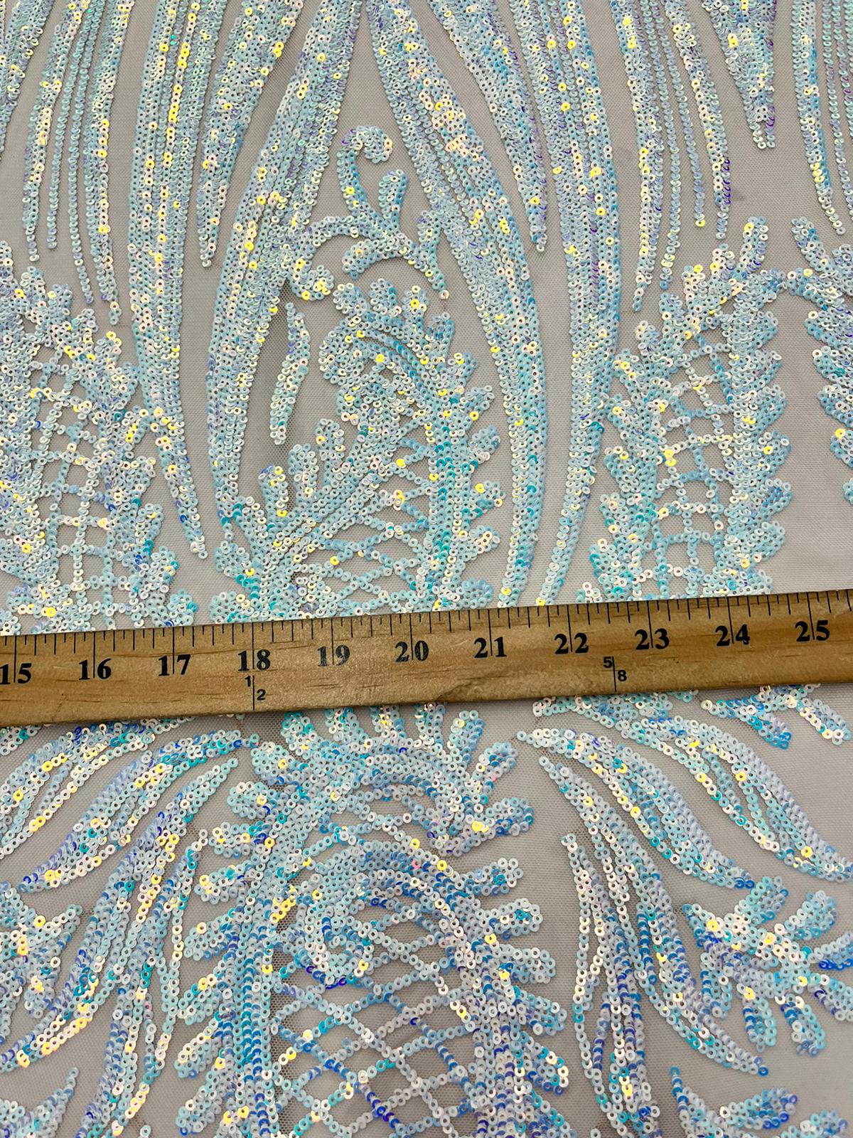 Geometric 4 Way Stretch Sequin Fabric | Baby Blue | Embroidered FabricICE FABRICSICE FABRICSSample (Swatch)Geometric 4 Way Stretch Sequin Fabric | Baby Blue | Embroidered Fabric ICE FABRICS