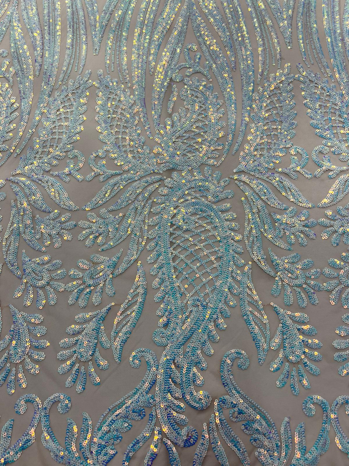 Geometric 4 Way Stretch Sequin Fabric | Baby Blue | Embroidered FabricICE FABRICSICE FABRICSSample (Swatch)Geometric 4 Way Stretch Sequin Fabric | Baby Blue | Embroidered Fabric ICE FABRICS