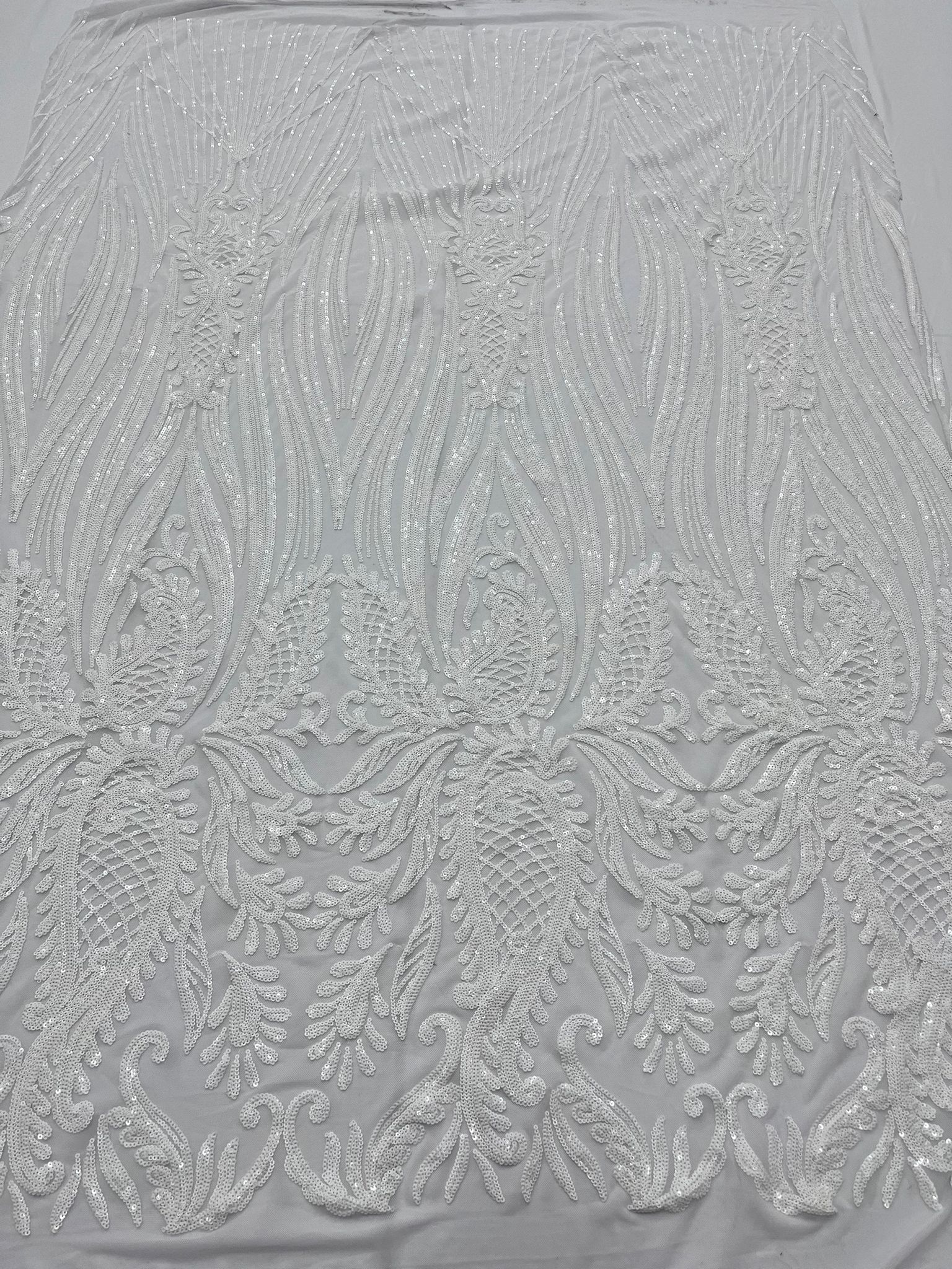 Geometric 4 Way Stretch Sequin Fabric | White | Embroidered FabricICE FABRICSICE FABRICSSample (Swatch)Geometric 4 Way Stretch Sequin Fabric | White | Embroidered Fabric ICE FABRICS