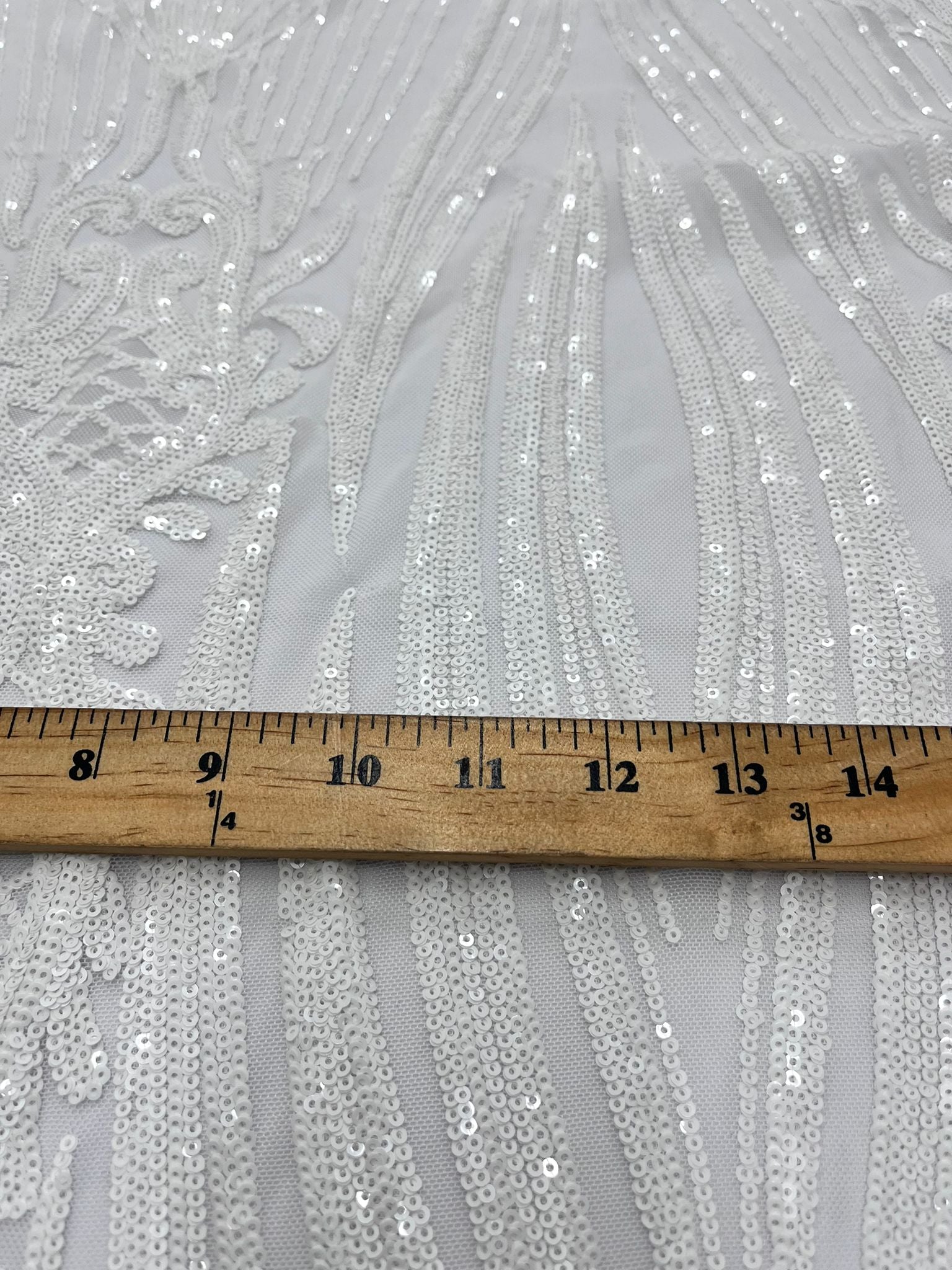 Geometric 4 Way Stretch Sequin Fabric | White | Embroidered FabricICE FABRICSICE FABRICSSample (Swatch)Geometric 4 Way Stretch Sequin Fabric | White | Embroidered Fabric ICE FABRICS