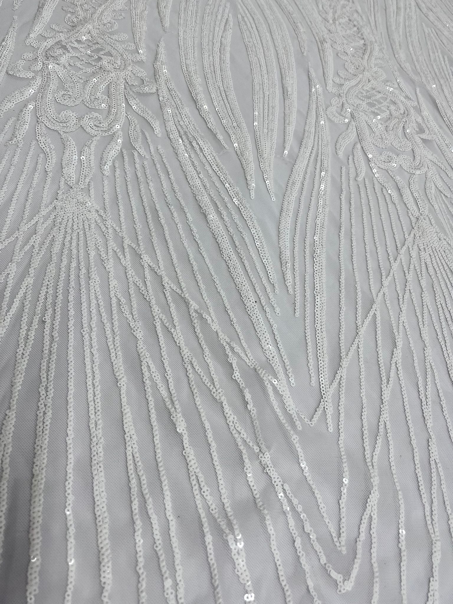 Geometric 4 Way Stretch Sequin Fabric | White | Embroidered FabricICE FABRICSICE FABRICSSample (Swatch)Geometric 4 Way Stretch Sequin Fabric | White | Embroidered Fabric ICE FABRICS
