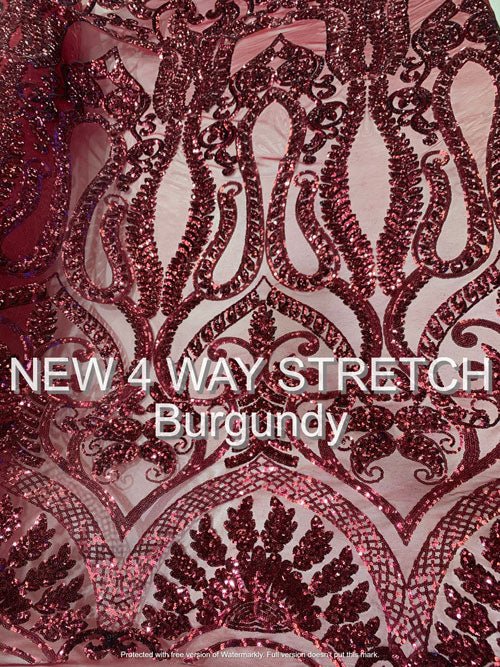 Geometric Sequins Spandex 4 Way Stretch Sequins FabricICEFABRICICE FABRICSBurgundyGeometric Sequins Spandex 4 Way Stretch Sequins Fabric ICEFABRIC Burgundy