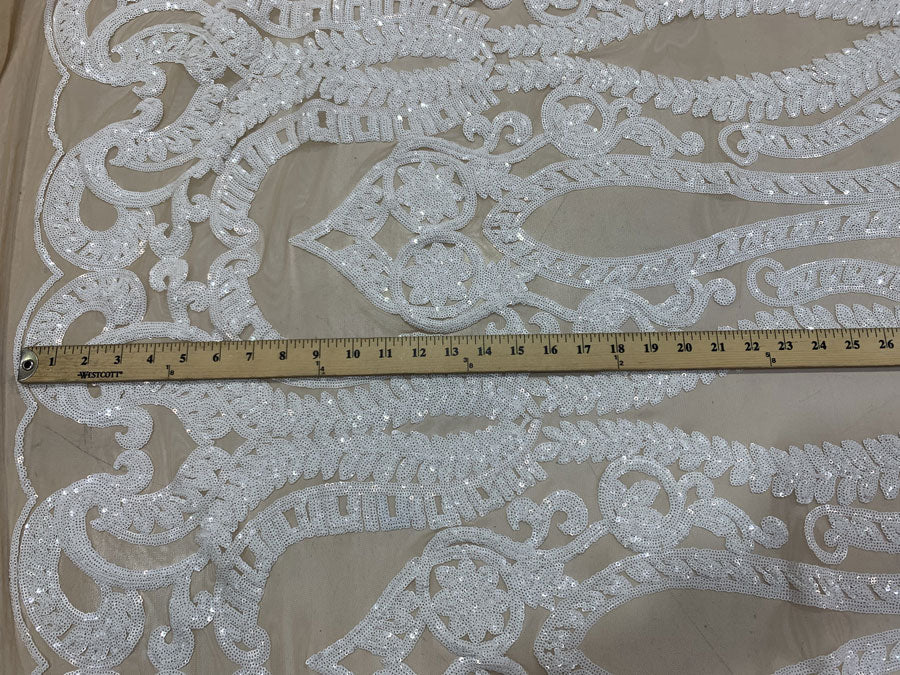 Geometric Sequins Spandex 4 Way Stretch Sequins FabricICEFABRICICE FABRICSBurgundyGeometric Sequins Spandex 4 Way Stretch Sequins Fabric ICEFABRIC White On Nude Mesh