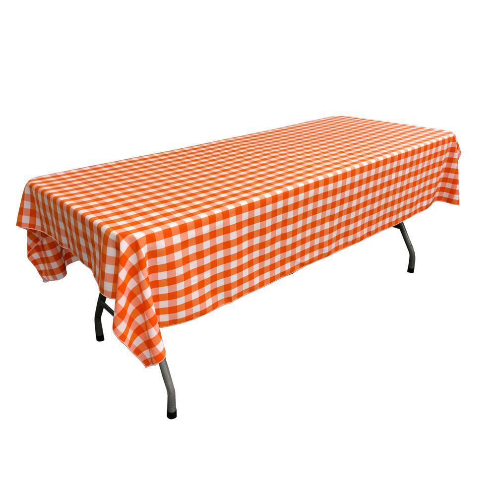 Gingham Checkered Polyester Rectangular Tablecloth 60 x 108 Inches FabricICEFABRICICE FABRICSWhite Orange1Gingham Checkered Polyester Rectangular Tablecloth 60 x 108 Inches Fabric ICEFABRIC White Orange
