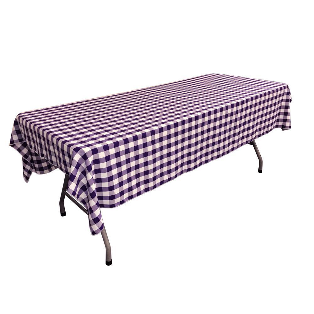 Gingham Checkered Polyester Rectangular Tablecloth 60 x 108 Inches FabricICEFABRICICE FABRICSWhite Purple1Gingham Checkered Polyester Rectangular Tablecloth 60 x 108 Inches Fabric ICEFABRIC White Purple