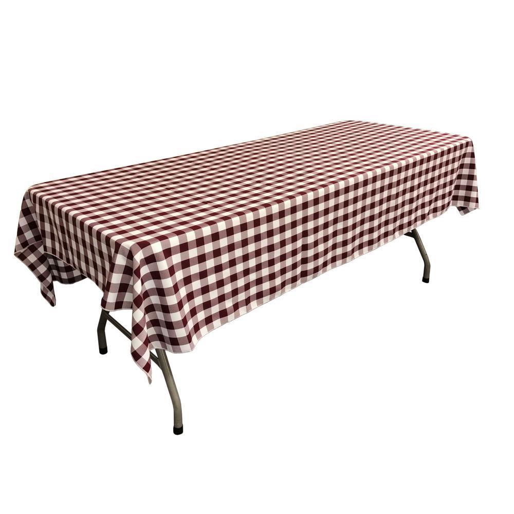 Gingham Checkered Polyester Rectangular Tablecloth 60 x 108 Inches FabricICEFABRICICE FABRICSWhite Burgundy1Gingham Checkered Polyester Rectangular Tablecloth 60 x 108 Inches Fabric ICEFABRIC White Burgundy