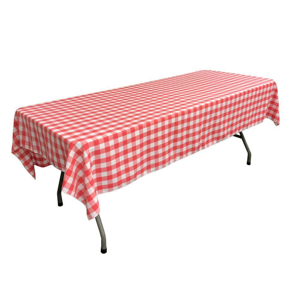 Gingham Checkered Polyester Rectangular Tablecloth 60 x 108 Inches FabricICEFABRICICE FABRICSWhite Coral1Gingham Checkered Polyester Rectangular Tablecloth 60 x 108 Inches Fabric ICEFABRIC White Coral