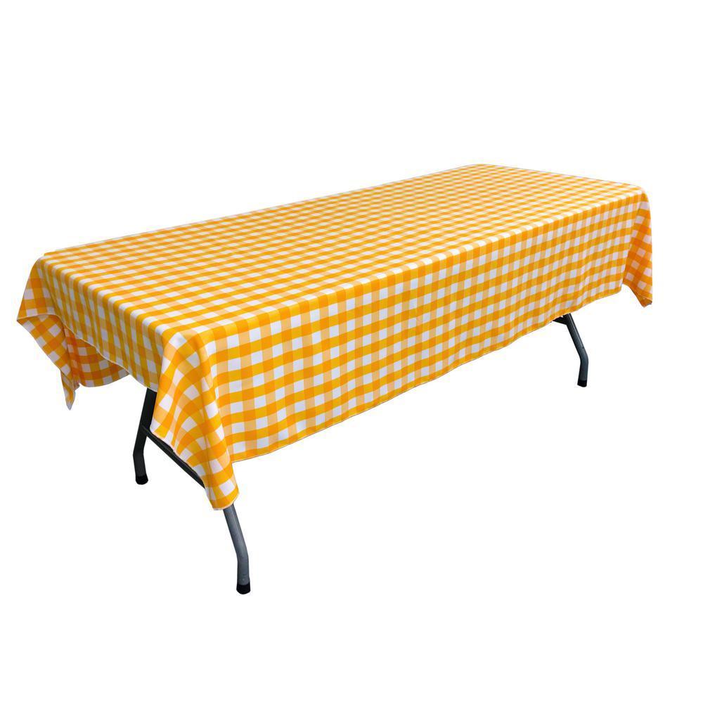 Gingham Checkered Polyester Rectangular Tablecloth 60 x 108 Inches FabricICEFABRICICE FABRICSWhite Dark Yellow1Gingham Checkered Polyester Rectangular Tablecloth 60 x 108 Inches Fabric ICEFABRIC White Dark Yellow