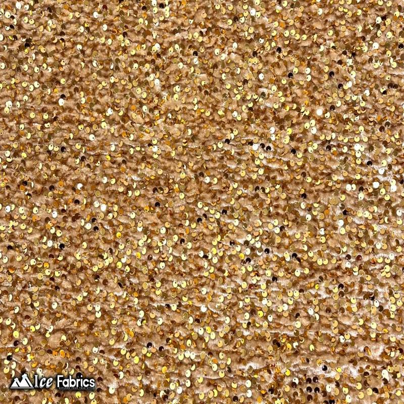 Gold Emma Embroidery Sequin Velvet Fabric By The YardICE FABRICSICE FABRICSGoldBy The Yard (58" Wide)Gold Emma Embroidery Sequin Velvet Fabric By The Yard ICE FABRICS