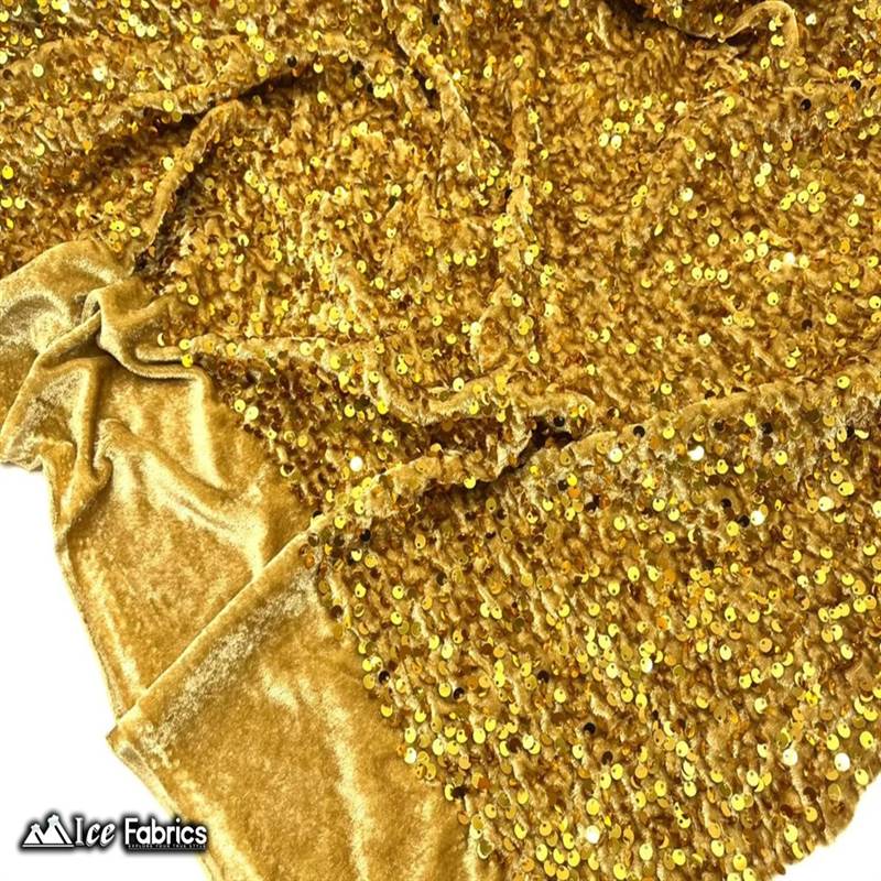 Gold Emma Stretch Velvet Fabric with Embroidery SequinICE FABRICSICE FABRICSBy The Yard (58" Wide)2 Way StretchGold Emma Stretch Velvet Fabric with Embroidery Sequin ICE FABRICS