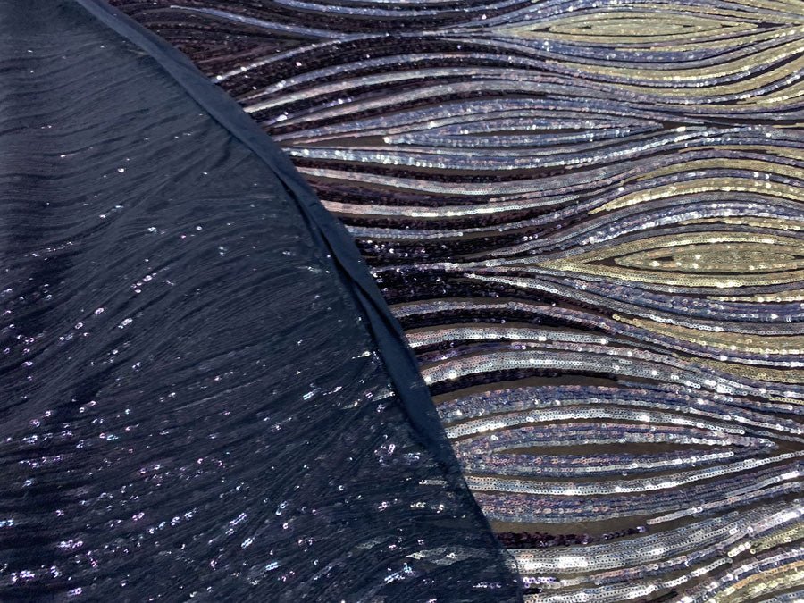 Gold Powder Blue Black On Black Mesh Iridescent Fabric/ Embroidery 4 Way Stretch Sequin Fabric.ICEFABRICICE FABRICSGold Powder Blue Black On Black Mesh1 YARDGold Powder Blue Black On Black Mesh Iridescent Fabric/ Embroidery 4 Way Stretch Sequin Fabric. ICEFABRIC