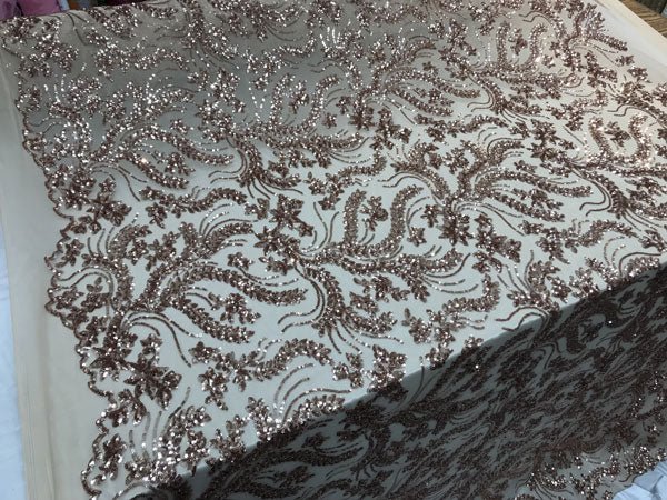 Graceful Designed Champagne Embroidered Sequin 4 Way Stretch Fabric For Night-gowns, Customs SkirtsICE FABRICSICE FABRICSGraceful Designed Champagne Embroidered Sequin 4 Way Stretch Fabric For Night-gowns, Customs Skirts ICE FABRICS