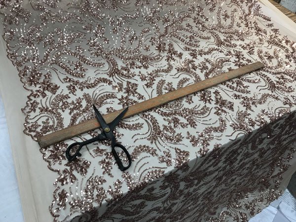 Graceful Designed Champagne Embroidered Sequin 4 Way Stretch Fabric For Night-gowns, Customs SkirtsICE FABRICSICE FABRICSGraceful Designed Champagne Embroidered Sequin 4 Way Stretch Fabric For Night-gowns, Customs Skirts ICE FABRICS